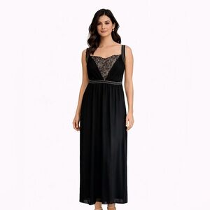 City Chic XXL long black maxi dress with lace and beading